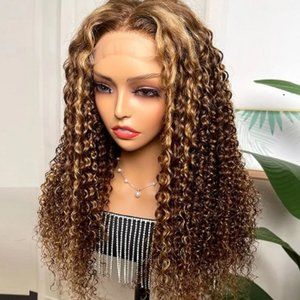 Ombre Honey Blonde  Lace Front Curly Human Hair Wigs